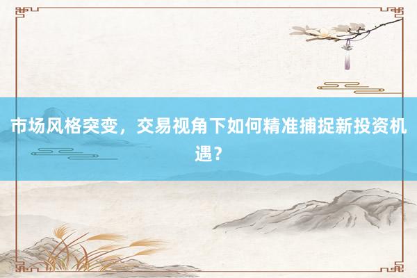 市场风格突变，交易视角下如何精准捕捉新投资机遇？